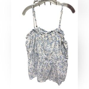 Blue/White Women’s XL babydoll top with ruttles and adjustable straps fairycore